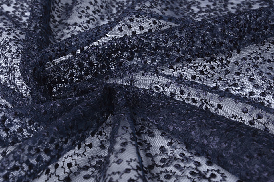 Mesh Embroidered Star Flower Navy Blue