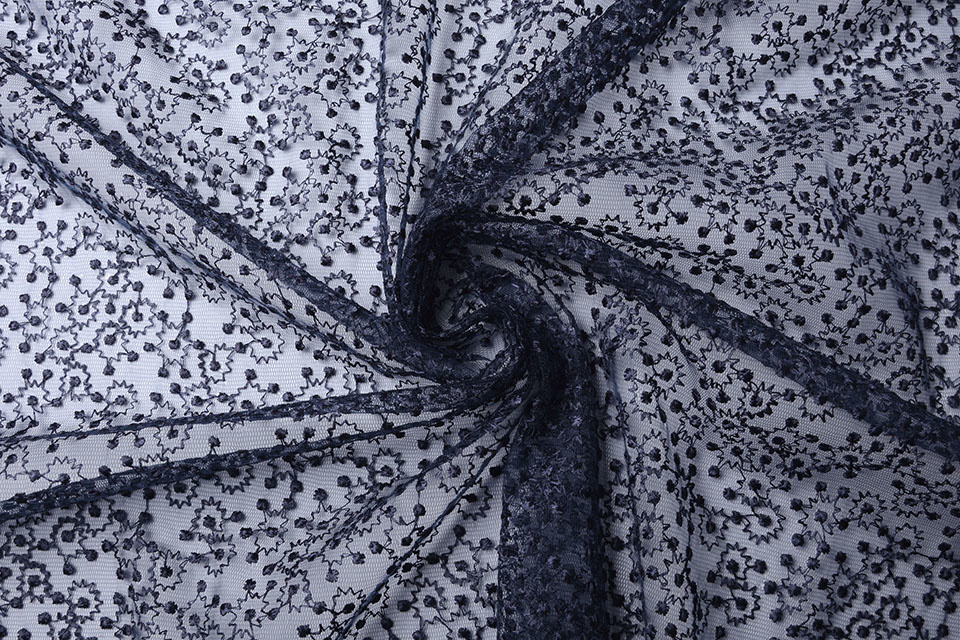 Mesh Embroidered Star Flower Navy Blue