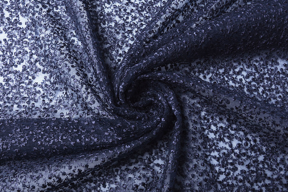 Mesh Geborduurd Ster Bloem Marine Blauw