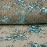 Mesh Geborduurd Olivia Taupe Blauw