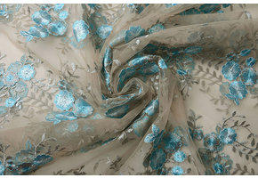 Netz Bestickt Olivia Taupe Blau