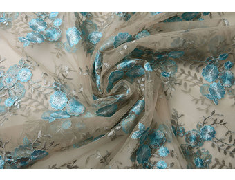 Netz Bestickt Olivia Taupe Blau