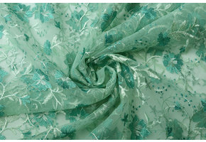 Mesh Geborduurd Ella Mint Zeegroen