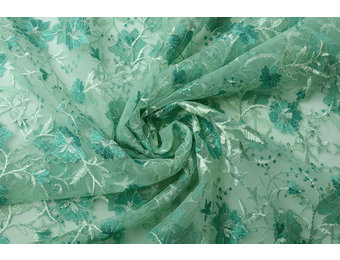Mesh Geborduurd Ella Mint Zeegroen