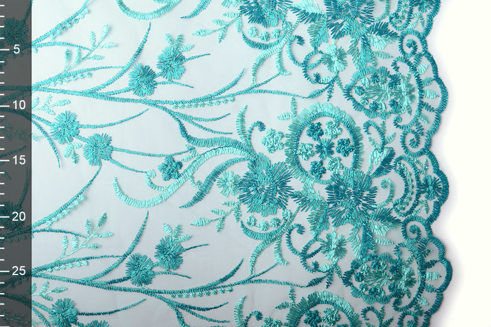 Mesh Geborduurd Victoria Turquoise Aqua