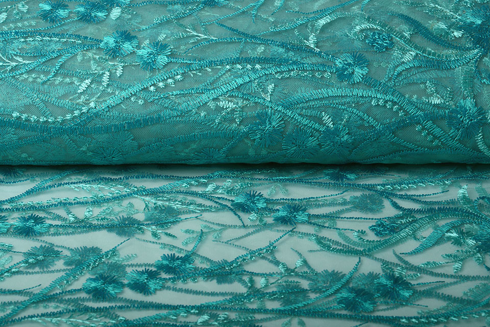 Mesh Geborduurd Victoria Turquoise Aqua
