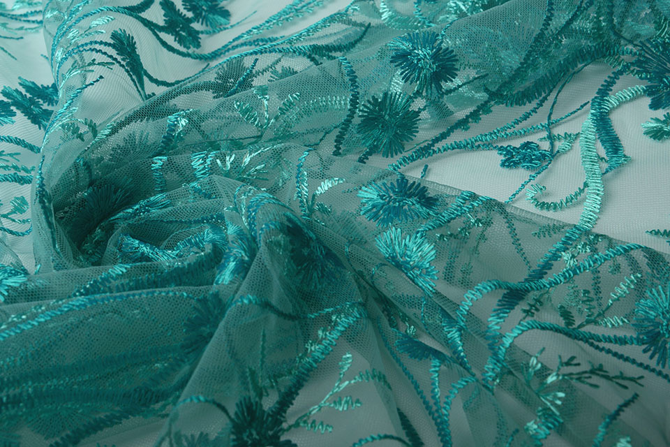 Mesh Geborduurd Victoria Turquoise Aqua