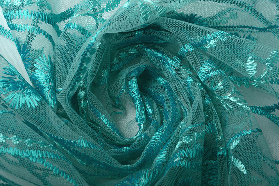 Mesh Geborduurd Victoria Turquoise Aqua