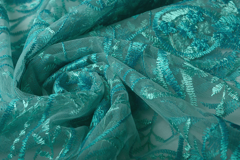 Mesh Geborduurd Victoria Turquoise Aqua