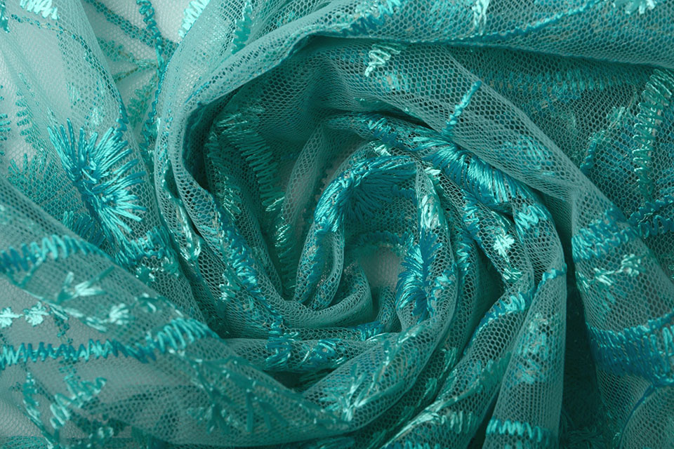 Mesh Geborduurd Victoria Turquoise Aqua