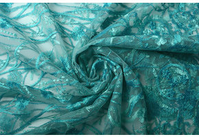 Mesh Geborduurd Victoria Turquoise Aqua