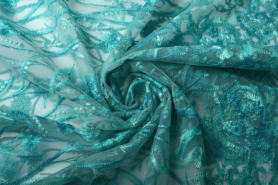 Mesh Embroidered Victoria Turquoise Aqua
