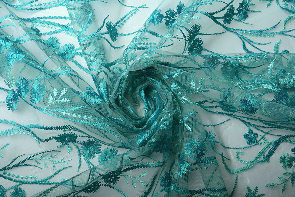 Mesh Geborduurd Victoria Turquoise Aqua