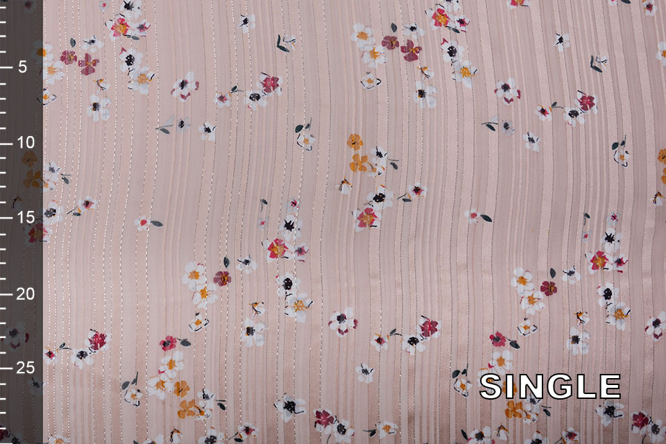 Poly Satin Lurex Streifen Little Flower Lachs