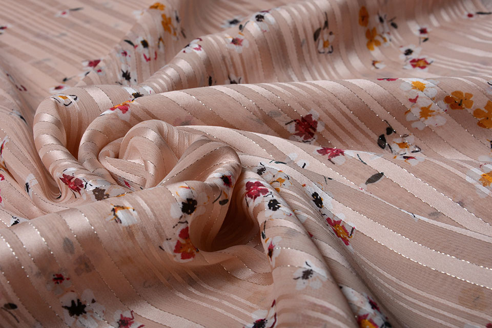 Poly Satin Lurex Streifen Little Flower Lachs