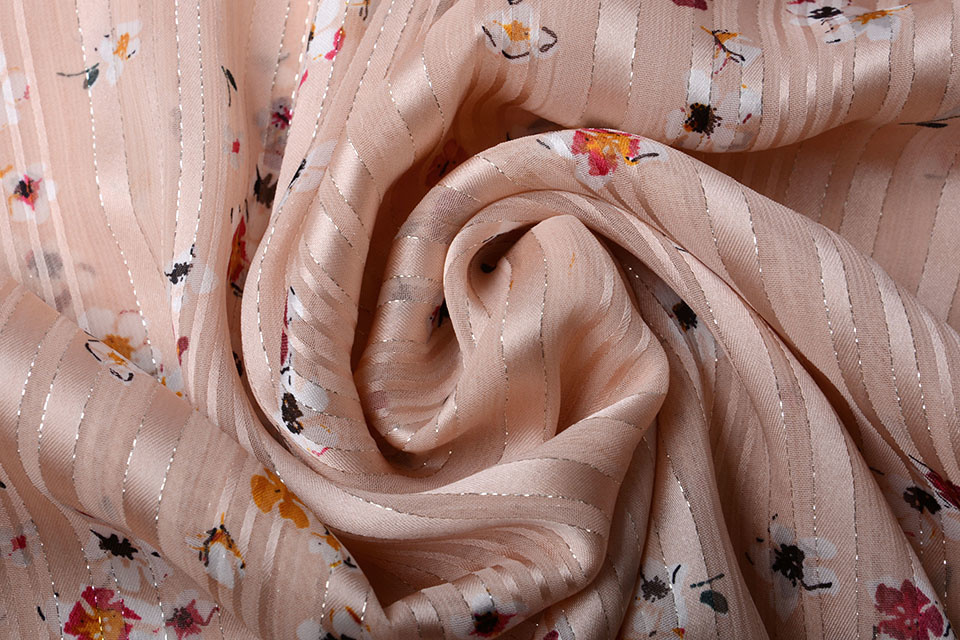 Poly Satin Lurex Streifen Little Flower Lachs