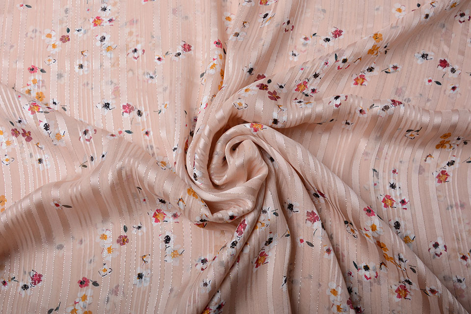 Poly Satin Lurex Streifen Little Flower Lachs