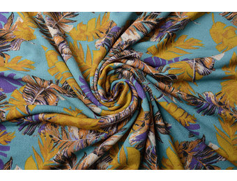 Viscose Jersey Crepe Levi Feathers Turquoise