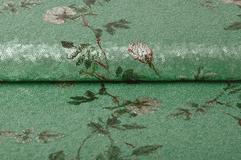 Sequins Embroidered Anemone Old Green