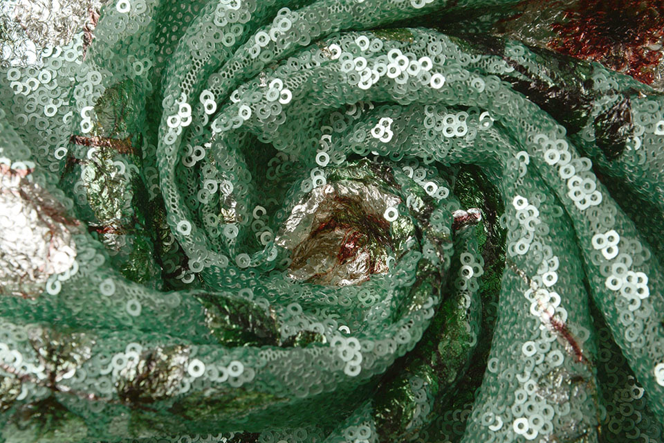 Sequins Embroidered Anemone Old Green