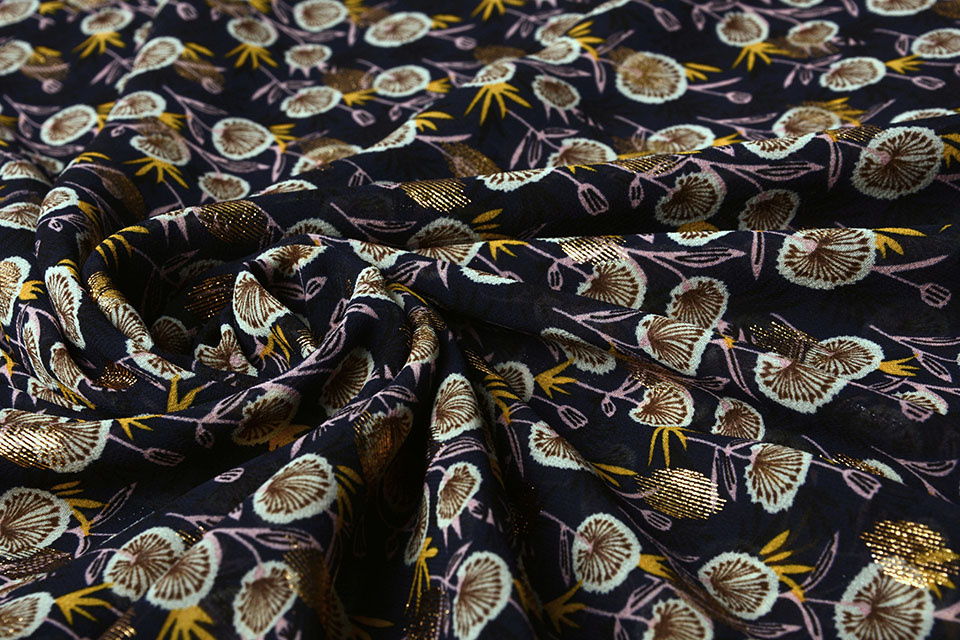 Chiffon Foil Blowball Navy Blue