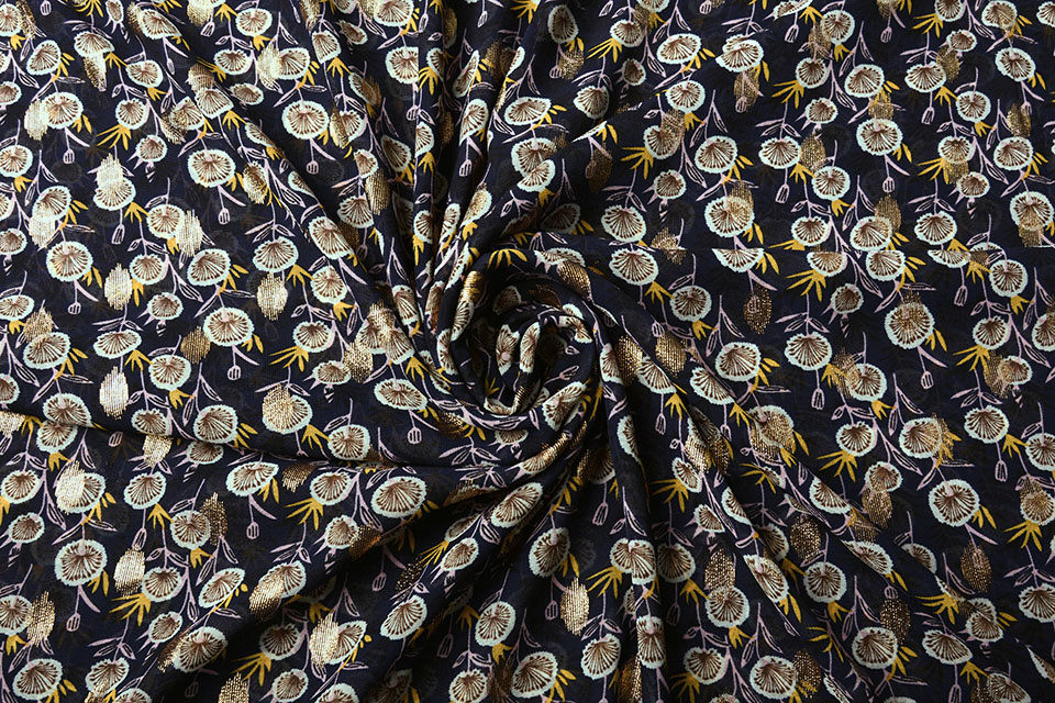Chiffon Foil Blowball Navy Blue