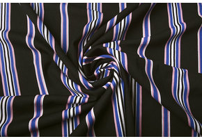 Scuba Crepe Sporty Stripe Zwart Blauw