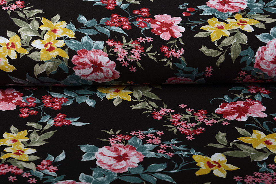 Viskose Leinen Lolita Blumen