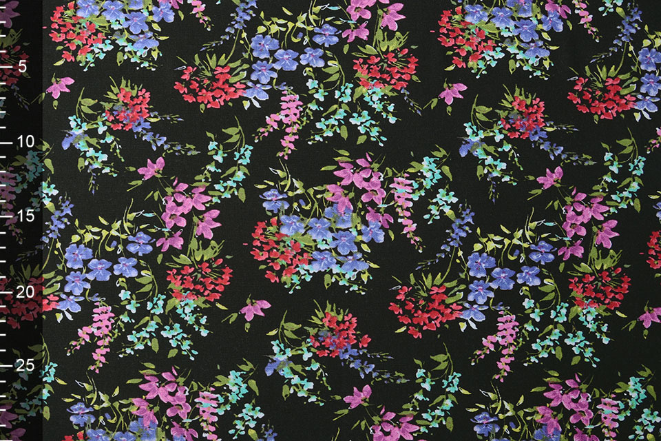 Viscose Linen Spring Flowers Black