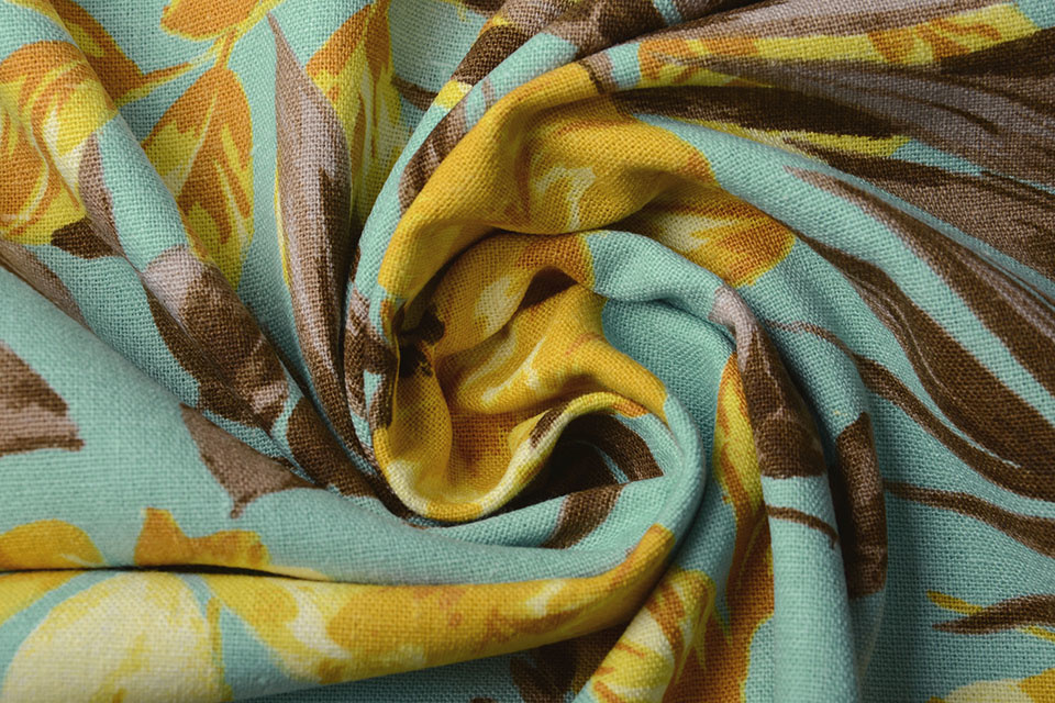 Viscose Linnen Tropical Leaves Licht Turquoise