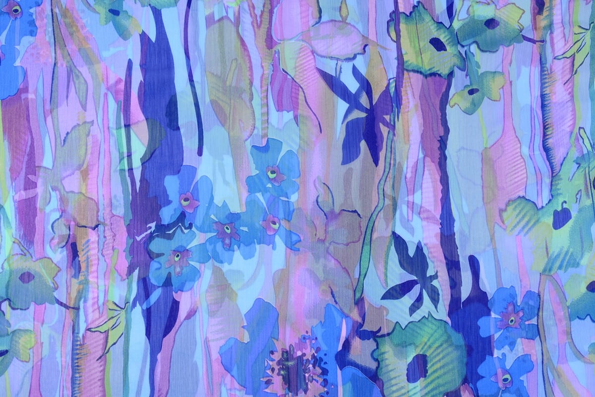 Chiffon Printed Flowers Blue Purple