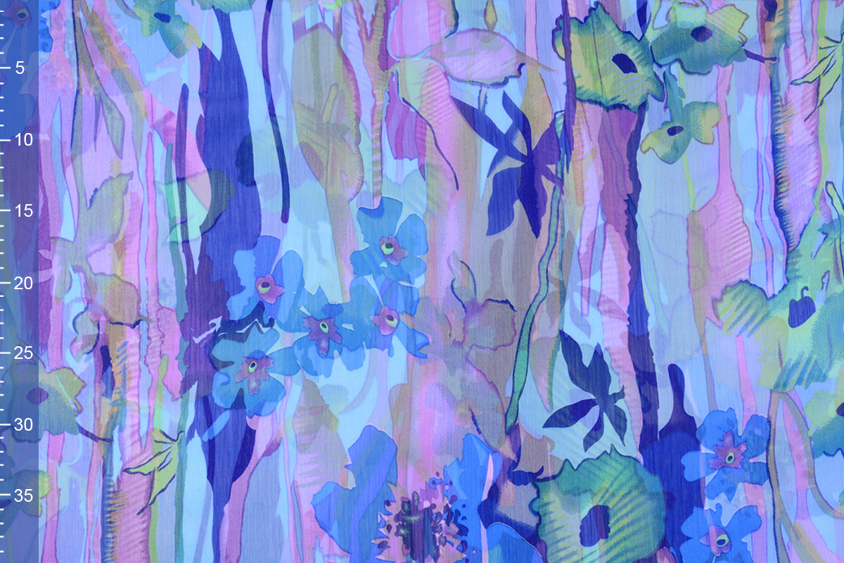 Chiffon Printed Flowers Blue Purple