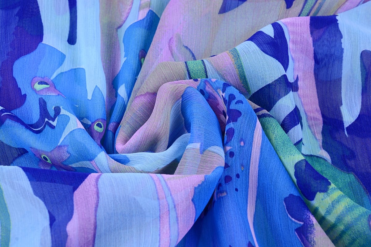 Chiffon Printed Flowers Blue Purple