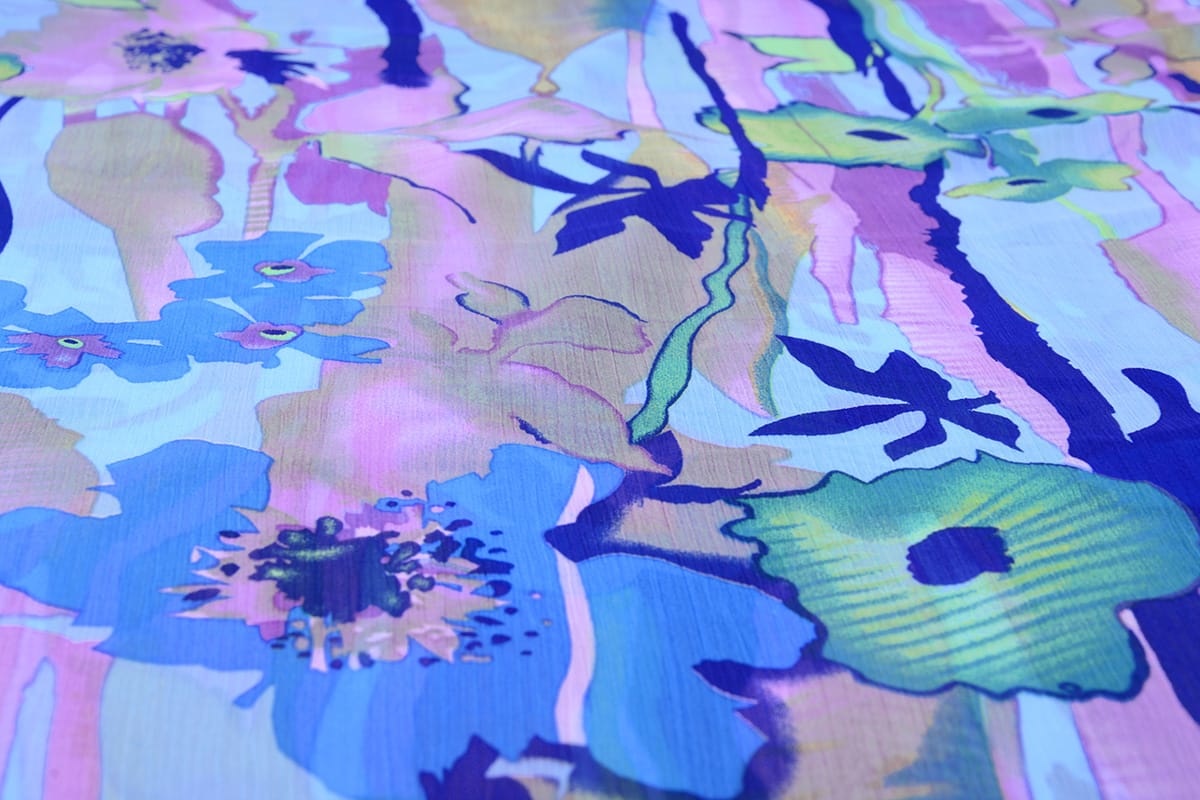 Chiffon Printed Flowers Blue Purple