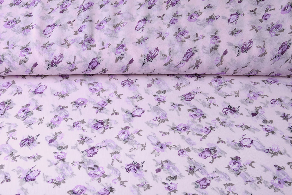 Chiffon Bedruckt Flieder Rosen