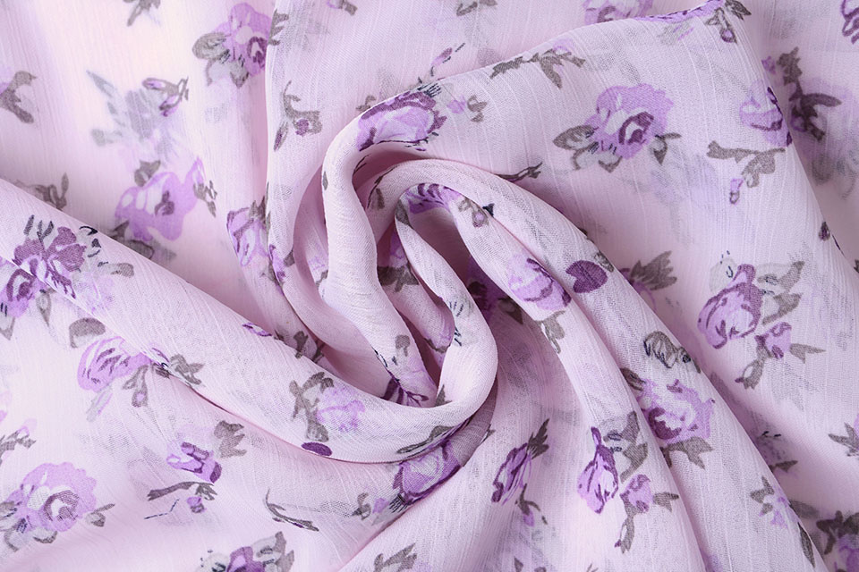 Chiffon Bedruckt Flieder Rosen