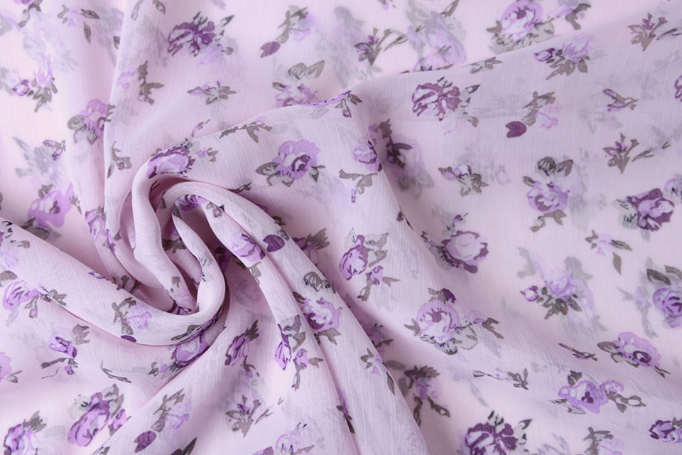 Chiffon Bedruckt Flieder Rosen