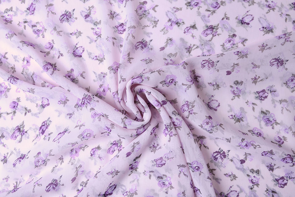 Chiffon Printed Lilac Roses