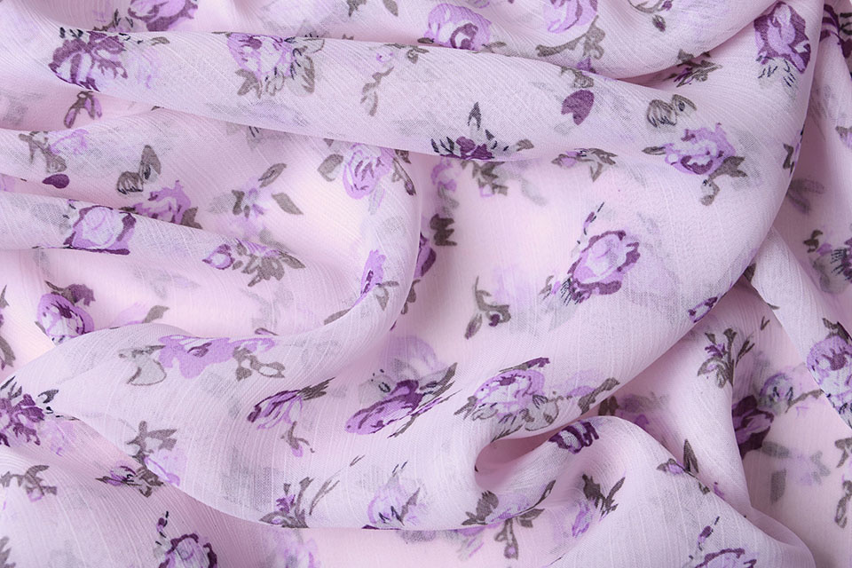Chiffon Bedruckt Flieder Rosen