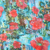 Chiffon Bedruckt Bliss Rote Blumen Aqua