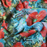 Chiffon Bedruckt Bliss Rote Blumen Aqua