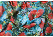 Chiffon Printed Bliss Red Flowers Aqua