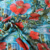 Chiffon Bedruckt Bliss Rote Blumen Aqua