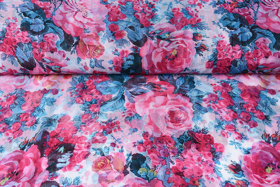 Chiffon Bedrukt Rosa Romina Roze