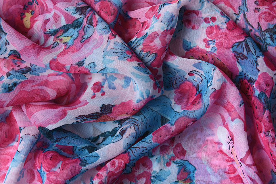 Chiffon Bedrukt Rosa Romina Roze