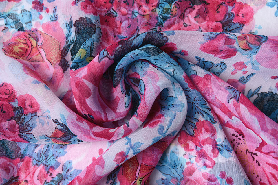 Chiffon Bedrukt Rosa Romina Roze