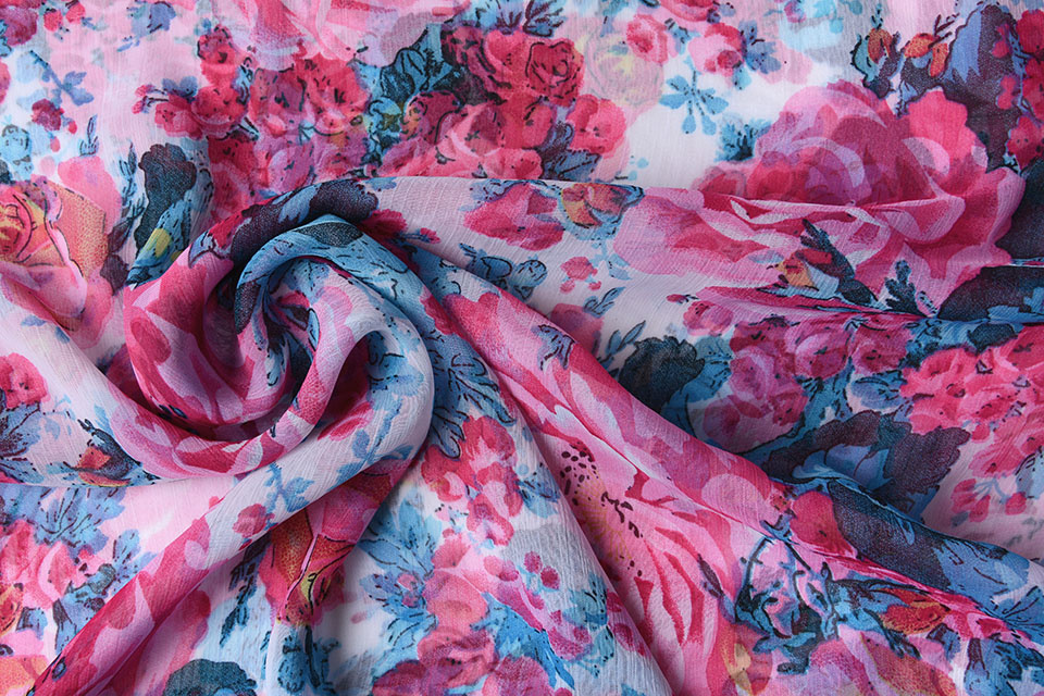 Chiffon Bedrukt Rosa Romina Roze
