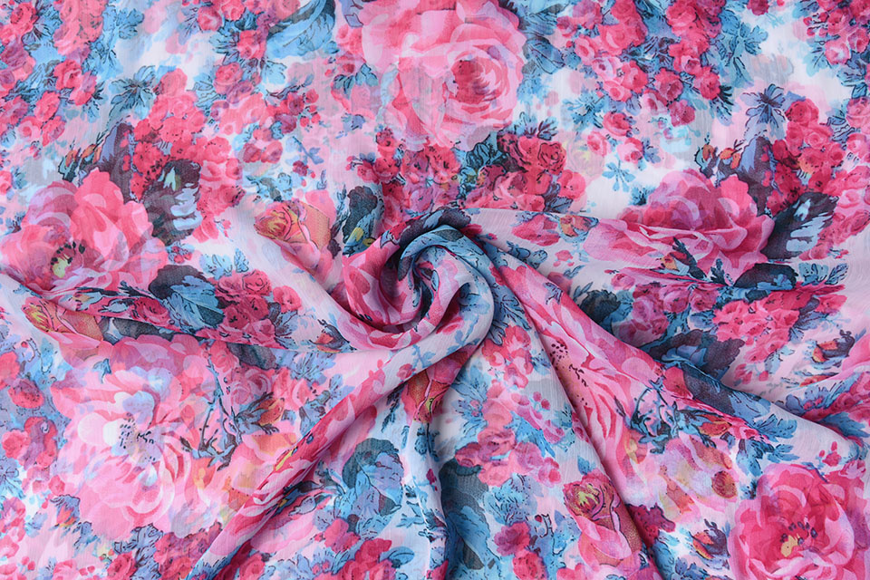 Chiffon Bedrukt Rosa Romina Roze
