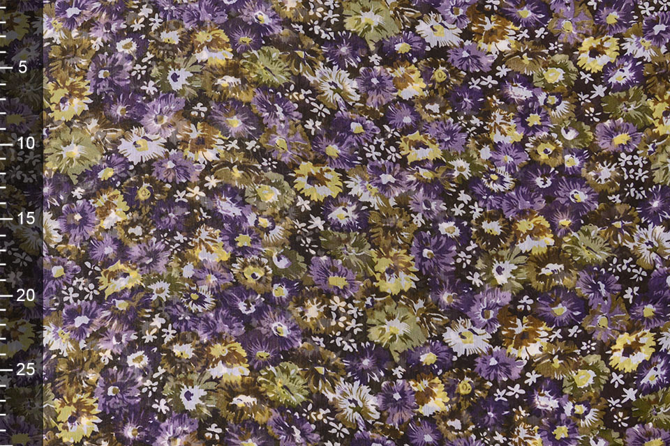 Chiffon Bedrukt Freya Bloemen Paars-Oud Groen