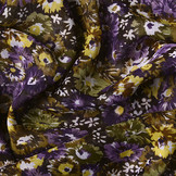 Chiffon Bedrukt Freya Bloemen Paars-Oud Groen